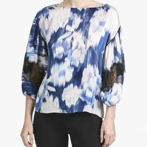 XL Mallory blouse blue ikat floral